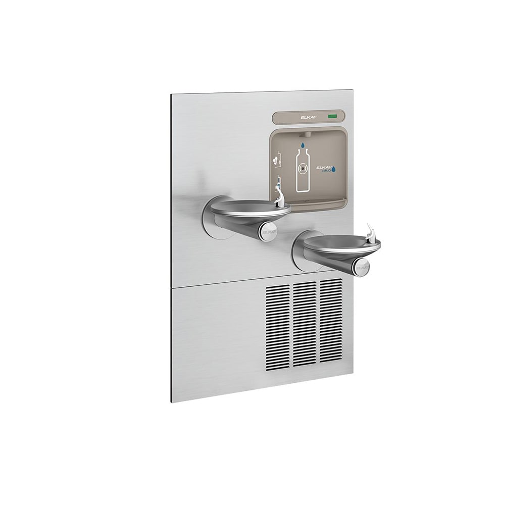 Elkay EZWS-ERPBM28K Wall Mount Bottle Filling Station w/ (2) Drinking Fountains - Refrigerated, Non Filtered