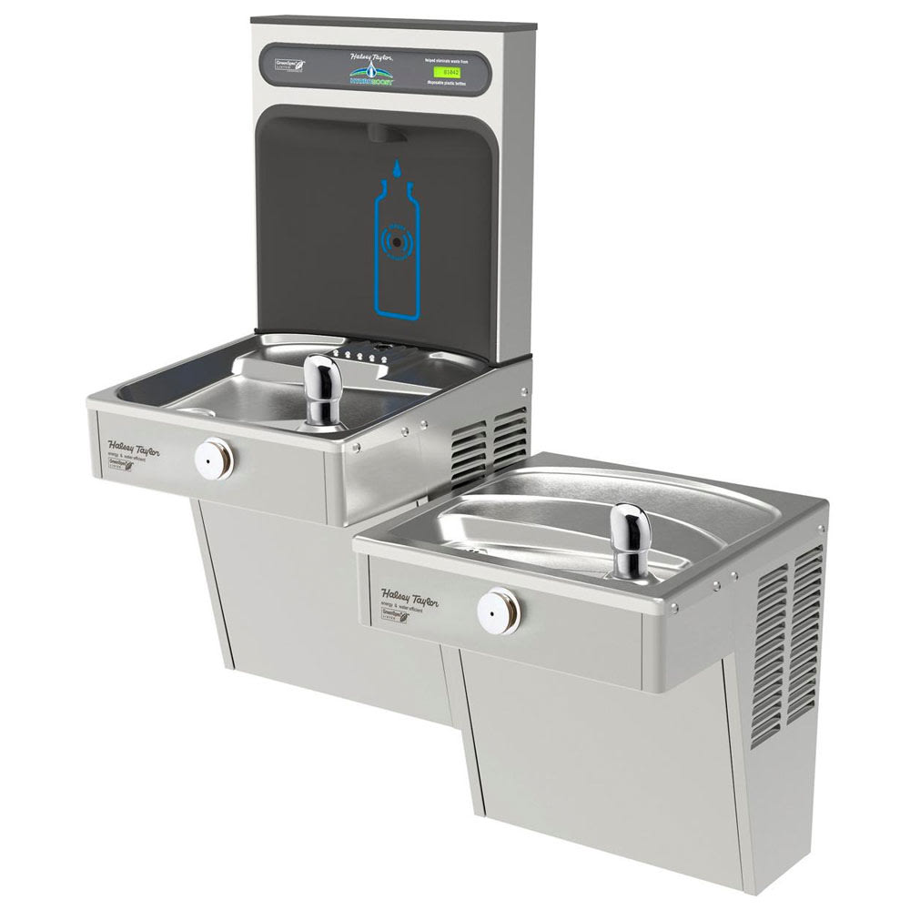 Halsey Taylor HTHB-HVRGRN8BL-NF Wall Mount Bi Level Drinking Fountains w/ Bottle Filler - Refrigerated, Non Filtered