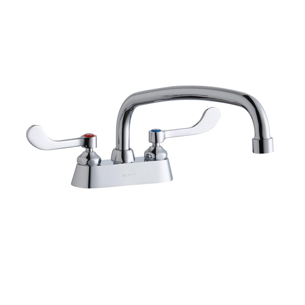 Elkay LK406AT12T4 Deck Mount Faucet w/ 12" Swing Spout & 4" Wrist Blade Handles - 4" Centers