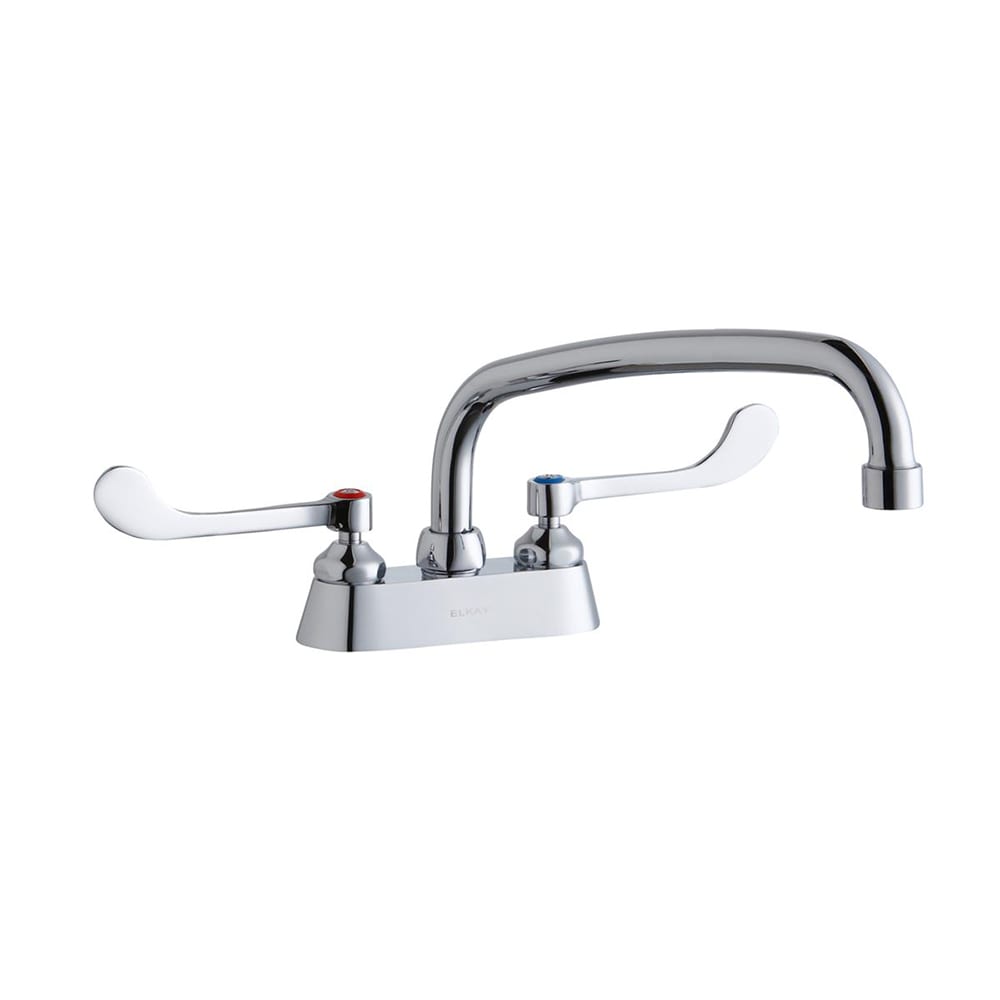 Elkay LK406AT12T6 Deck Mount Faucet w/ 12" Swing Spout & 6" Wrist Blade Handles - 4" Centers