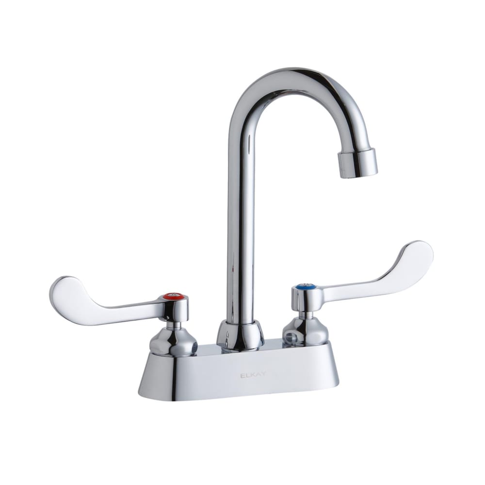 Elkay LK406GN04T4 Deck Mount Faucet w/ 4" Gooseneck Swing Spout & 4" Wrist Blade Handles - 4" Centers