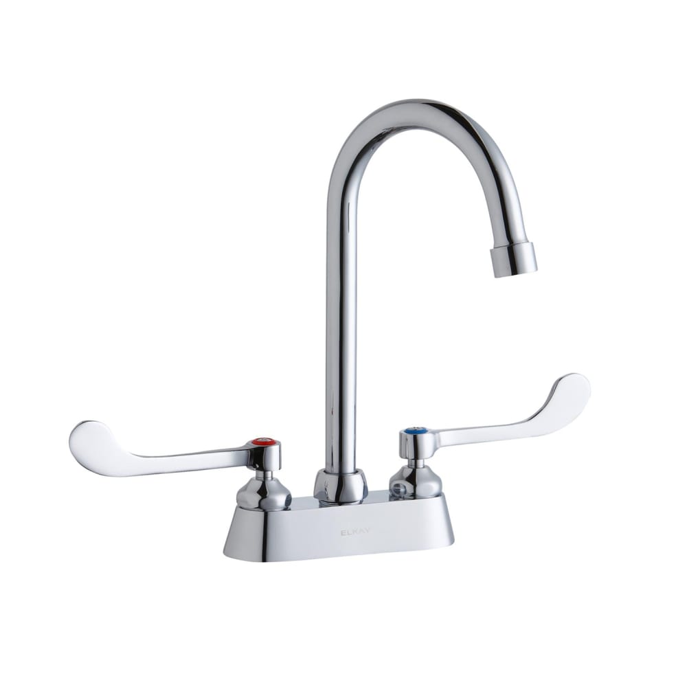 Elkay LK406GN05T6 Deck Mount Faucet w/ 5" Gooseneck Swing Spout & 6" Wrist Blade Handles - 4" Centers