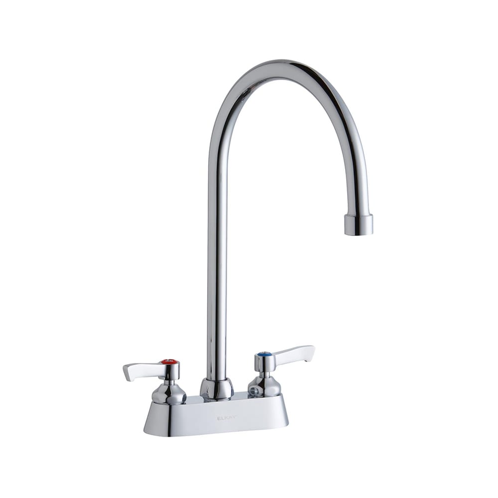 Elkay LK406GN08L2 Deck Mount Faucet w/ 8" Gooseneck Swing Spout & 2" Lever Handles - 4" Centers