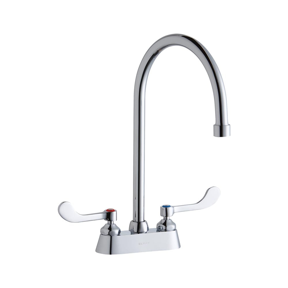 Elkay LK406GN08T4 Deck Mount Faucet w/ 8" Gooseneck Swing Spout & 4" Wrist Blade Handles - 4" Centers