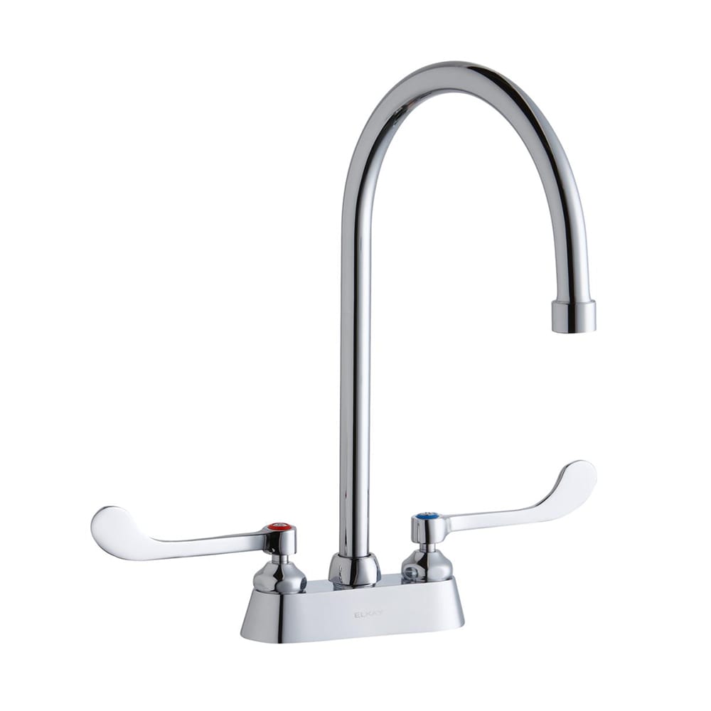 Elkay LK406GN08T6 Deck Mount Faucet w/ 8" Gooseneck Swing Spout & 6" Wrist Blade Handles - 4" Centers