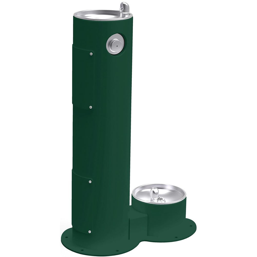 Elkay LK4400DBFRKEVG Outdoor Pedestal Drinking Fountain w/ Pet Fountain - Non Refrigerated, Freeze Resistant, Evergreen