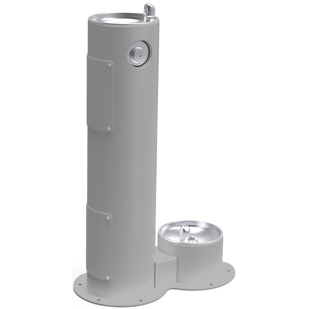 Elkay LK4400DBFRKGRY Outdoor Pedestal Drinking Fountain w/ Pet Fountain - Non Refrigerated, Freeze Resistant, Gray