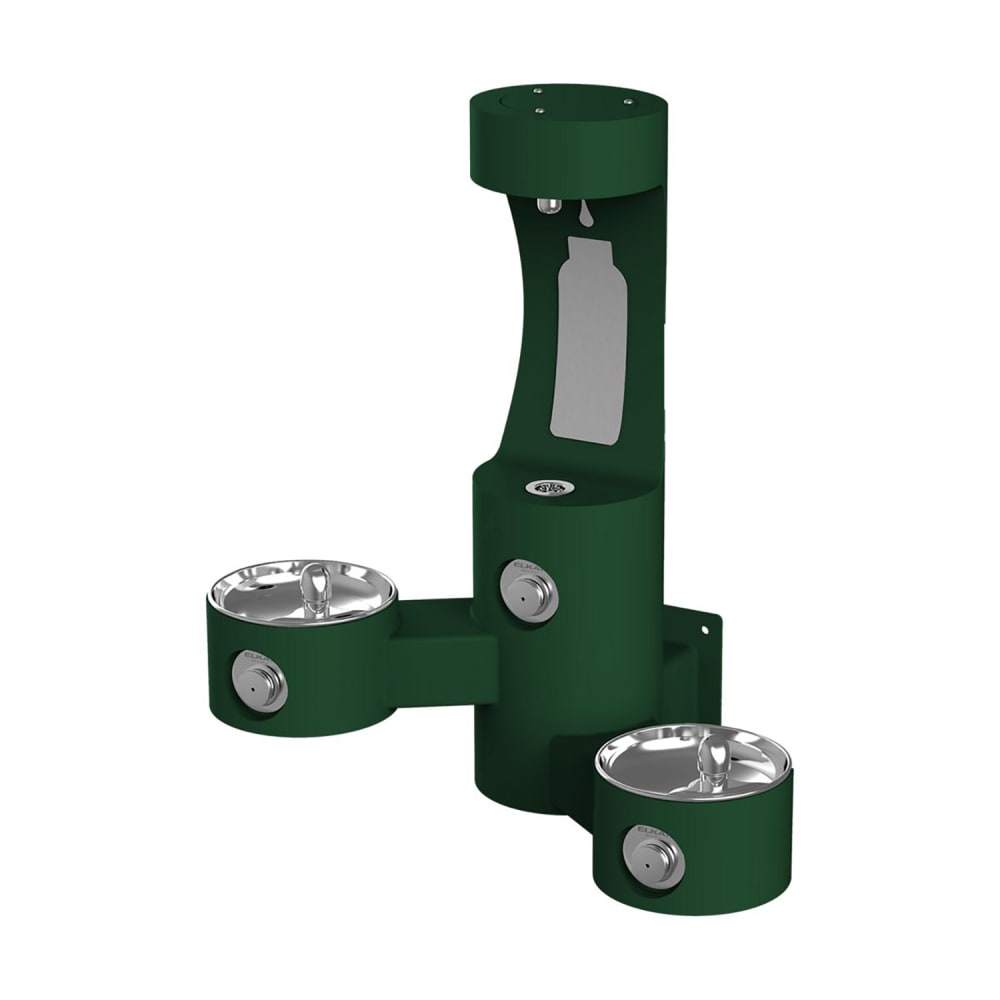 Elkay LK4409BFEVG Outdoor Wall Mount Bottle Filling Station w/ (2) Drinking Fountains - Non Refrigerated, Evergreen