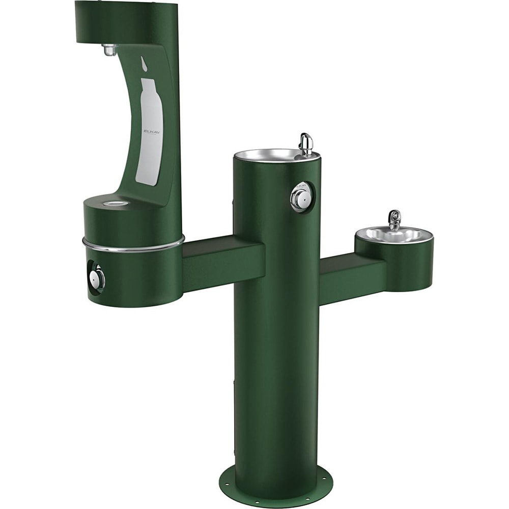 Elkay LK4430BF1MEVG Outdoor Bottle Filling Station w/ (2) Drinking Fountains - 57"H, Non Refrigerated, Evergreen