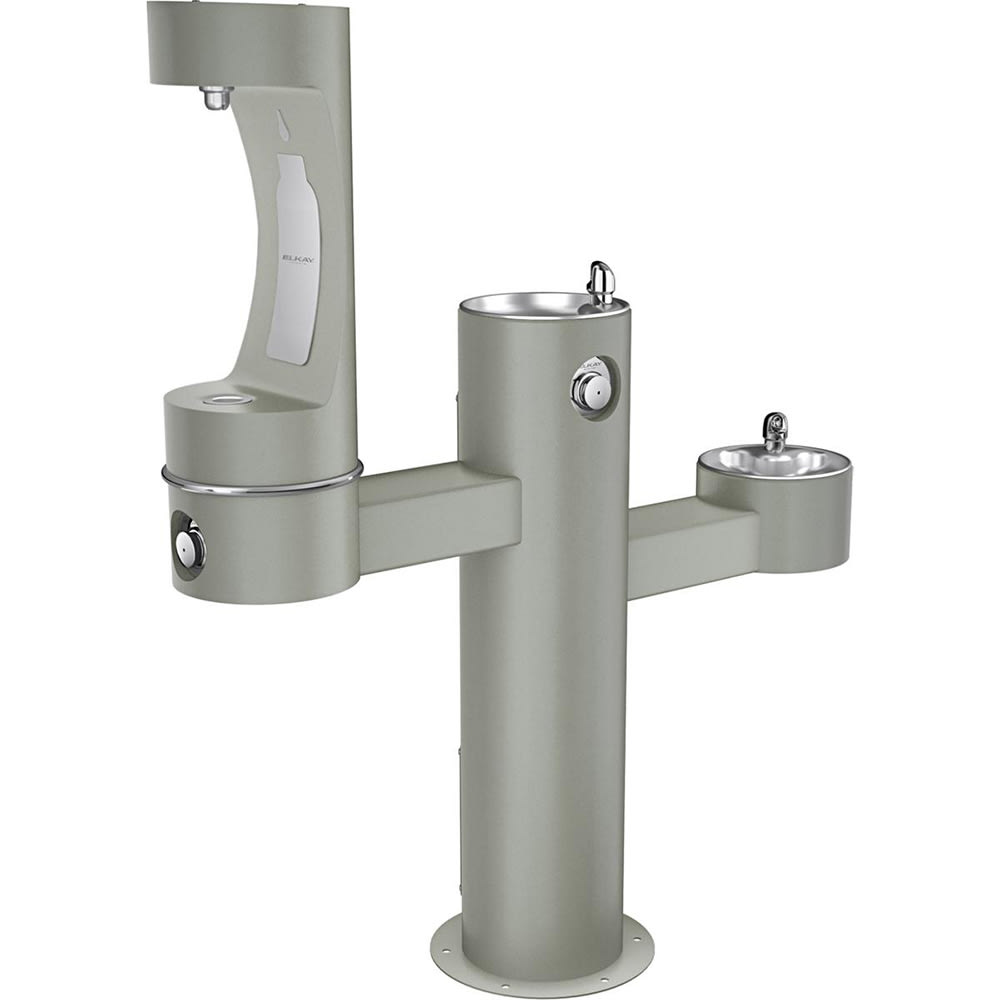 Elkay LK4430BF1MFRKGRY Outdoor Bottle Filling Station w/ (2) Drinking Fountains - 57"H, Non Refrigerated, Gray