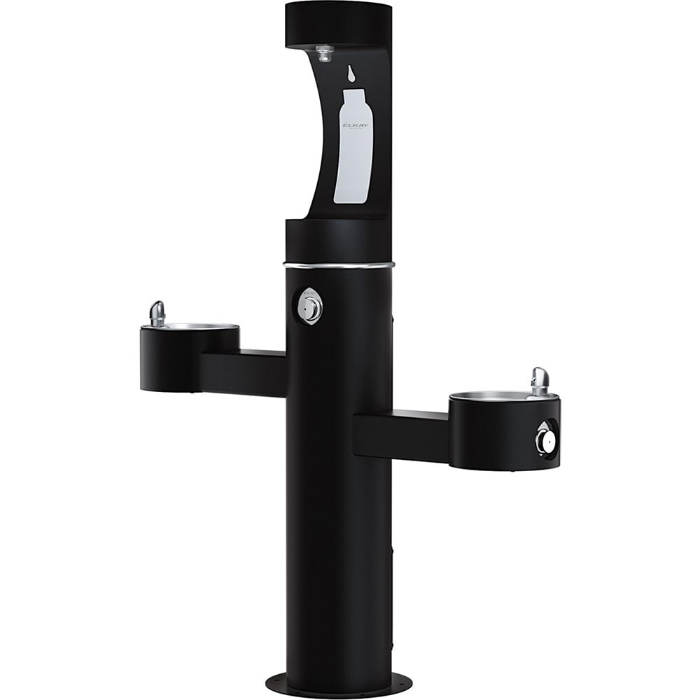 Elkay LK4430BF1UBLK Outdoor Bottle Filling Station w/ (2) Drinking Fountains - 64"H, Non Refrigerated, Black