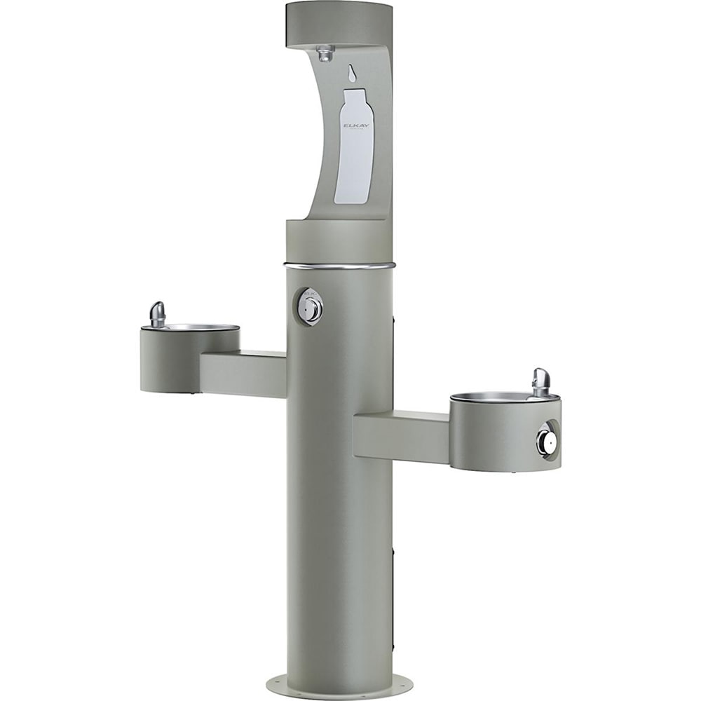 Elkay LK4430BF1UGRY Outdoor Bottle Filling Station w/ (2) Drinking Fountains - 64"H, Non Refrigerated, Gray