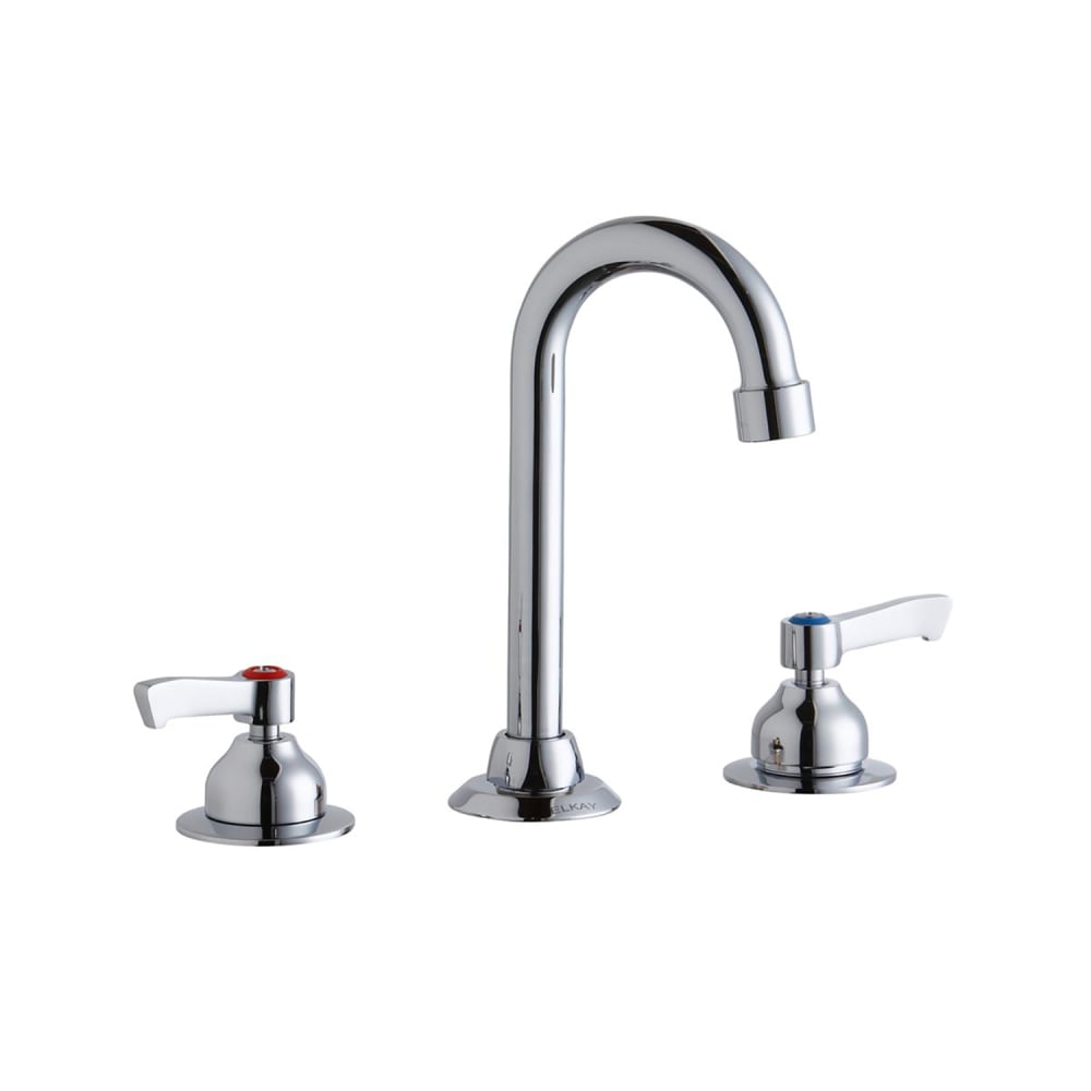Elkay LK800GN04L2 Deck Mount Faucet w/ 4" Gooseneck Spout & 2" Wrist Blade Handles - 8" Centers