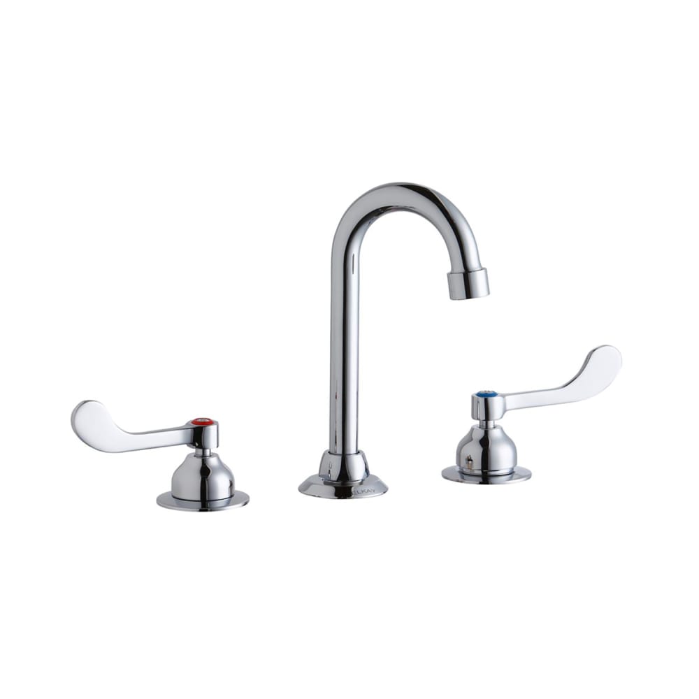 Elkay LK800GN04T4 Deck Mount Faucet w/ 4" Gooseneck Spout & 4" Wrist Blade Handles - 8" Centers