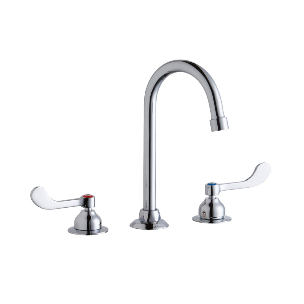 Elkay LK800GN05T4 Deck Mount Faucet w/ 5" Gooseneck Spout & 4" Wrist Blade Handles - 8" Centers