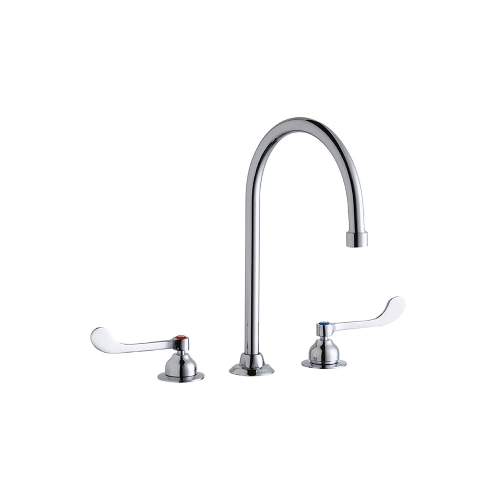 Elkay LK800GN08T6 Deck Mount Faucet w/ 8" Gooseneck Spout & 6" Wrist Blade Handles - 8" Centers