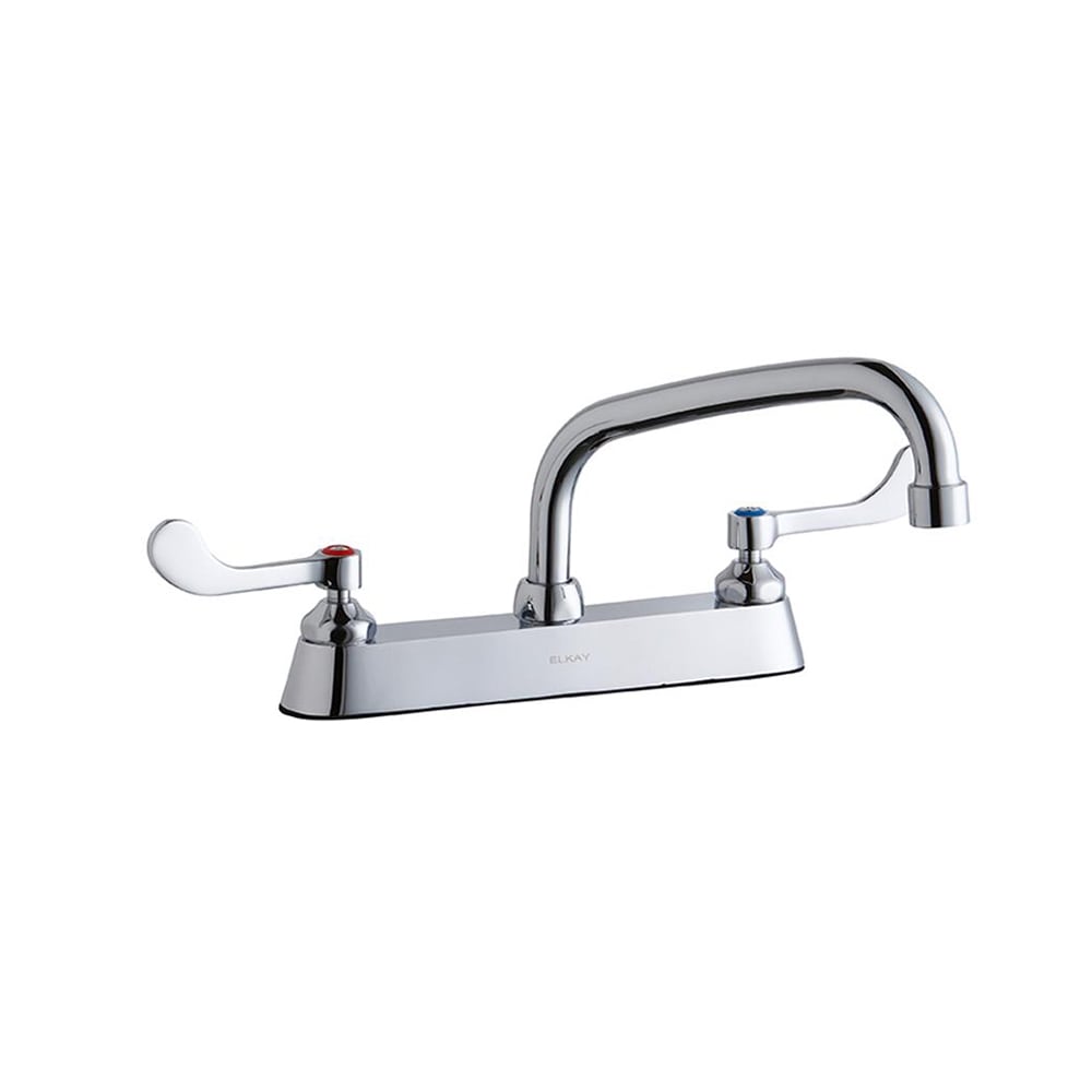 Elkay LK810AT08T4 Deck Mount Faucet w/ 8" Arch Tube Spout & 4" Wrist Blade Handles - 8" Centers