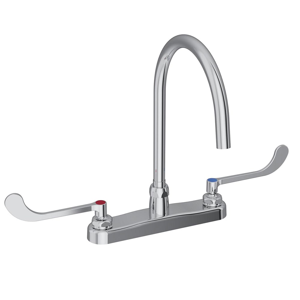 Elkay LK810GN08T6 Deck Mount Faucet w/ 8" Gooseneck Spout & 6" Wrist Blade Handles - 8" Centers