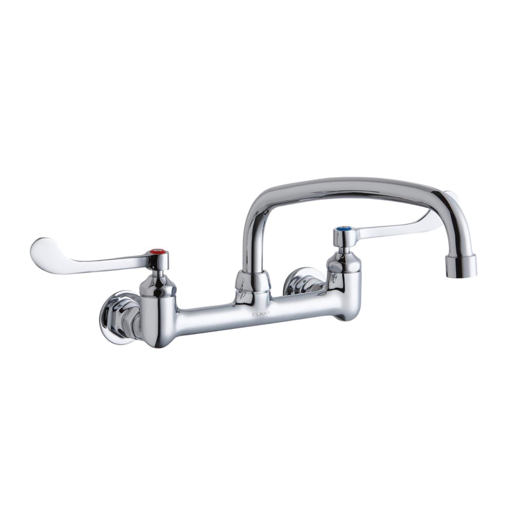 Elkay LK940AT12T6H Splash Mount Faucet w/ 12" Arched Swing Spout & 6" Wrist Blade Handles - 8" Centers