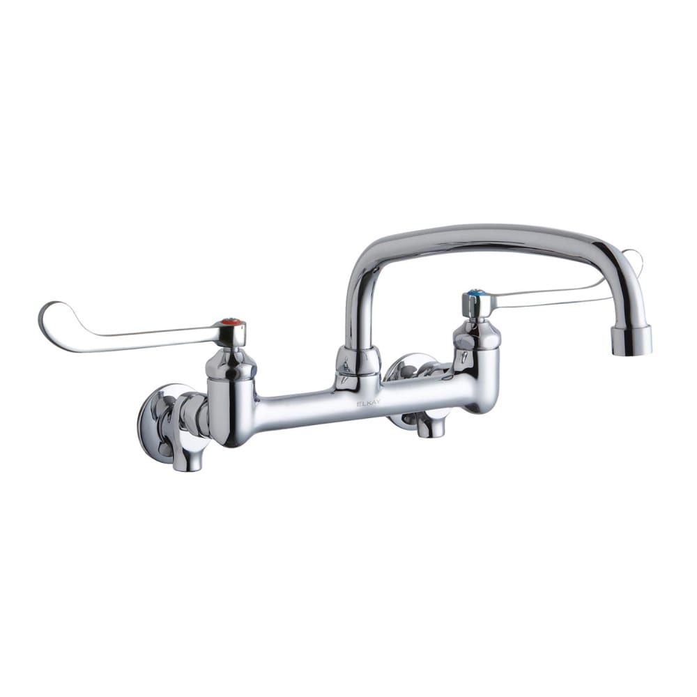 Elkay LK940AT12T6S Splash Mount Faucet w/ 12" Arched Swing Spout & 6" Wrist Blade Handles - 8" Centers