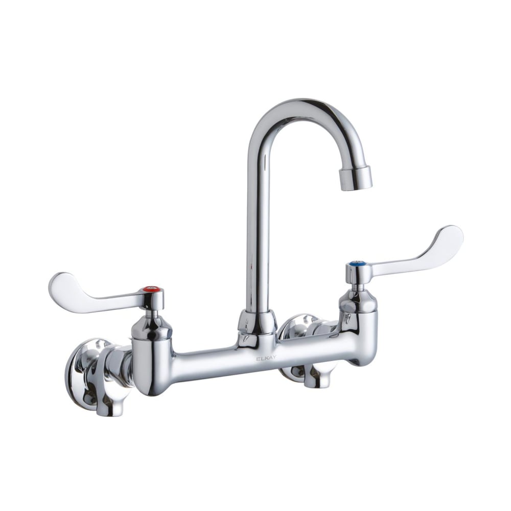 Elkay LK940GN04T4S Splash Mount Faucet w/ 4" Gooseneck Spout & 4" Wrist Blade Handles - 8" Centers