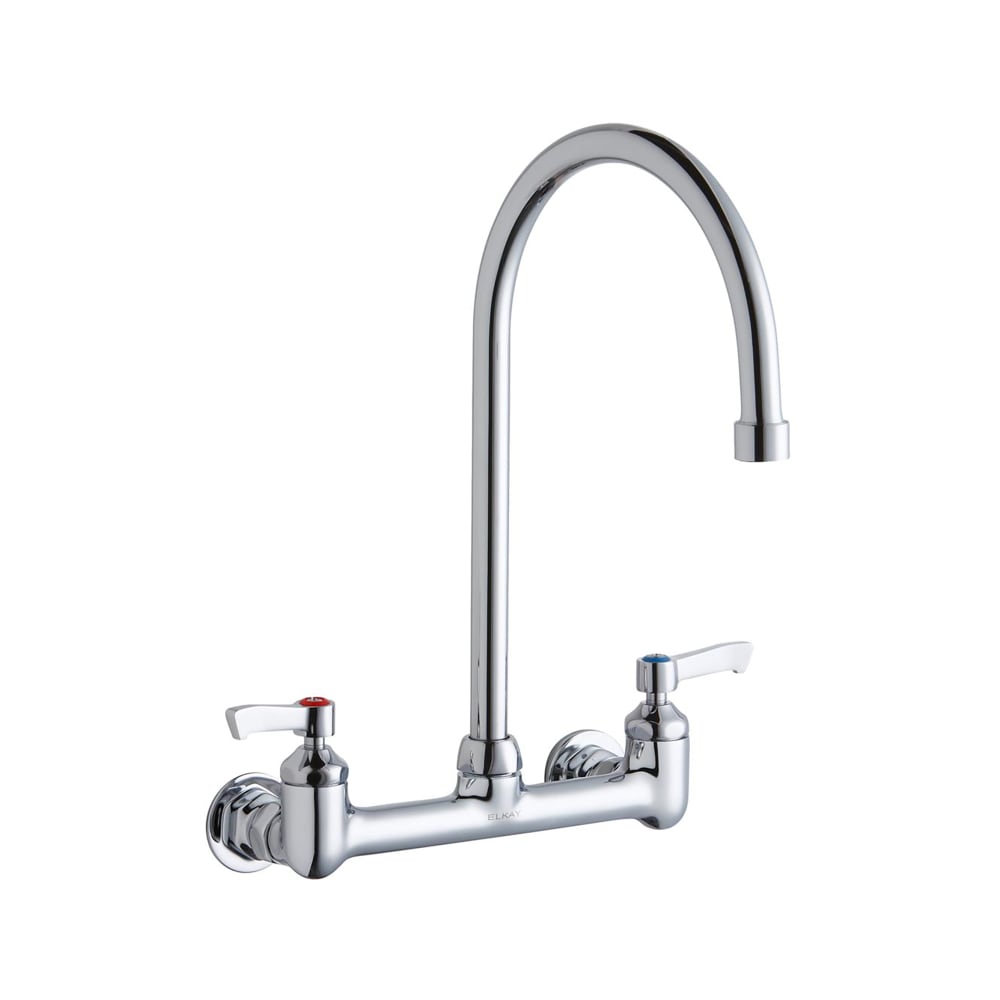 Elkay LK940GN08L2H Splash Mount Faucet w/ 8" Gooseneck Spout & 2" Wrist Blade Handles - 8" Centers