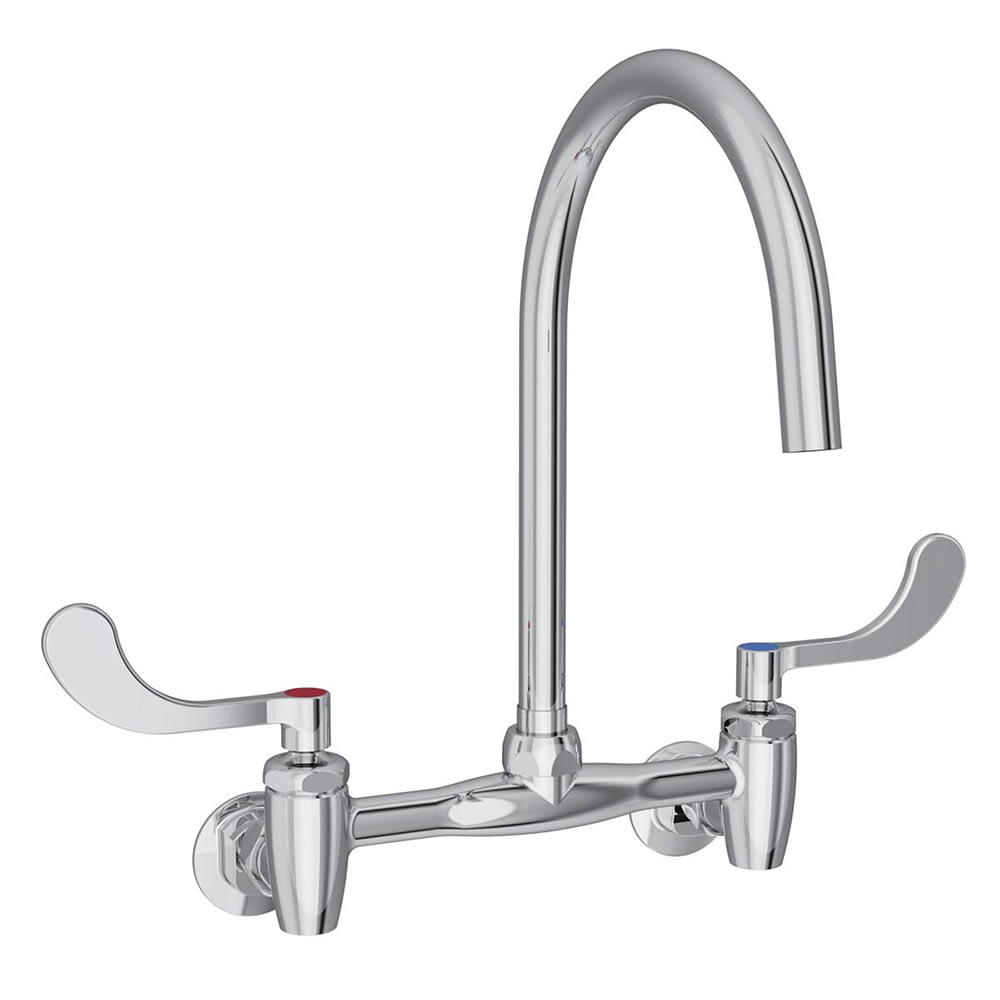 Elkay LK940GN08T4S Splash Mount Faucet w/ 8" Gooseneck Spout & 4" Wrist Blade Handles - 8" Centers