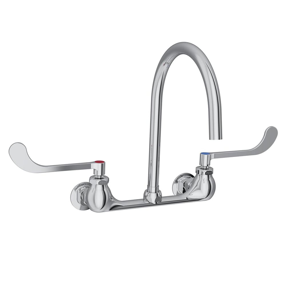 Elkay LK940GN08T6H Splash Mount Faucet w/ 8" Gooseneck Spout & 6" Wrist Blade Handles - 8" Centers