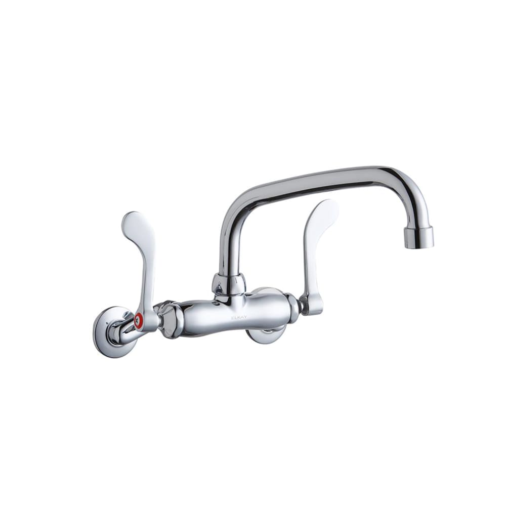 Elkay LK945AT08T4T Splash Mount Faucet w/ 8" Arched Swing Spout & 4" Wrist Blade Handles - 8" Centers