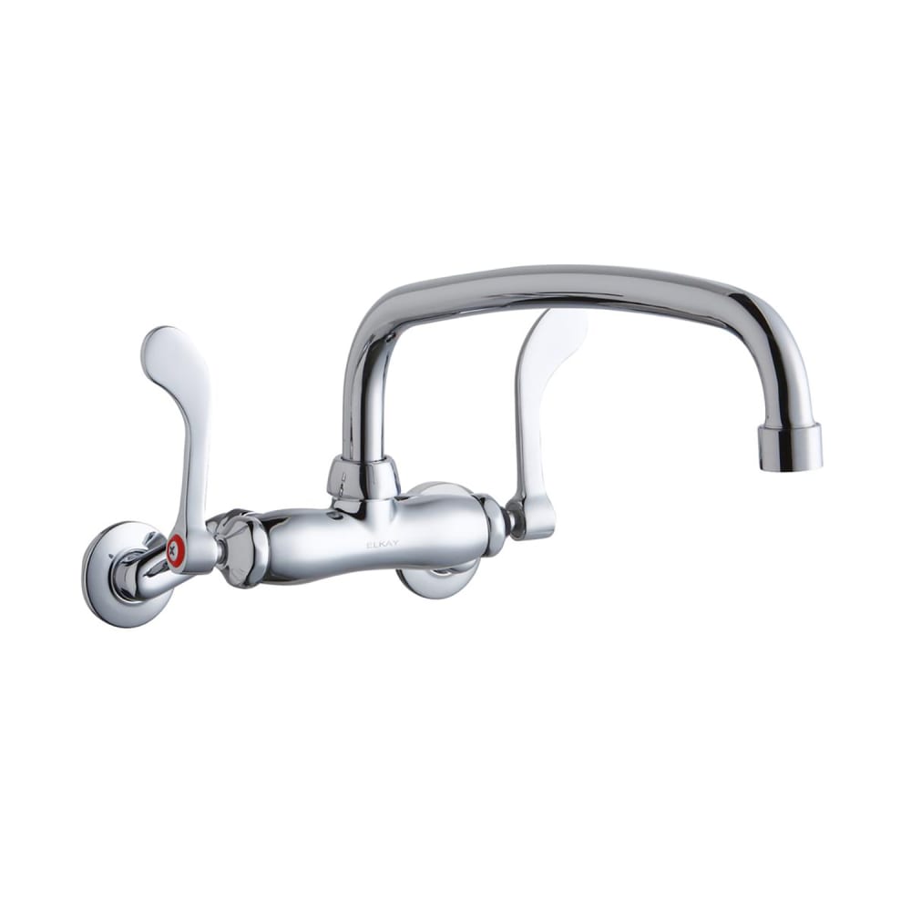 Elkay LK945AT12T4T Splash Mount Faucet w/ 12" Arched Swing Spout & 4" Wrist Blade Handles - 8" Centers