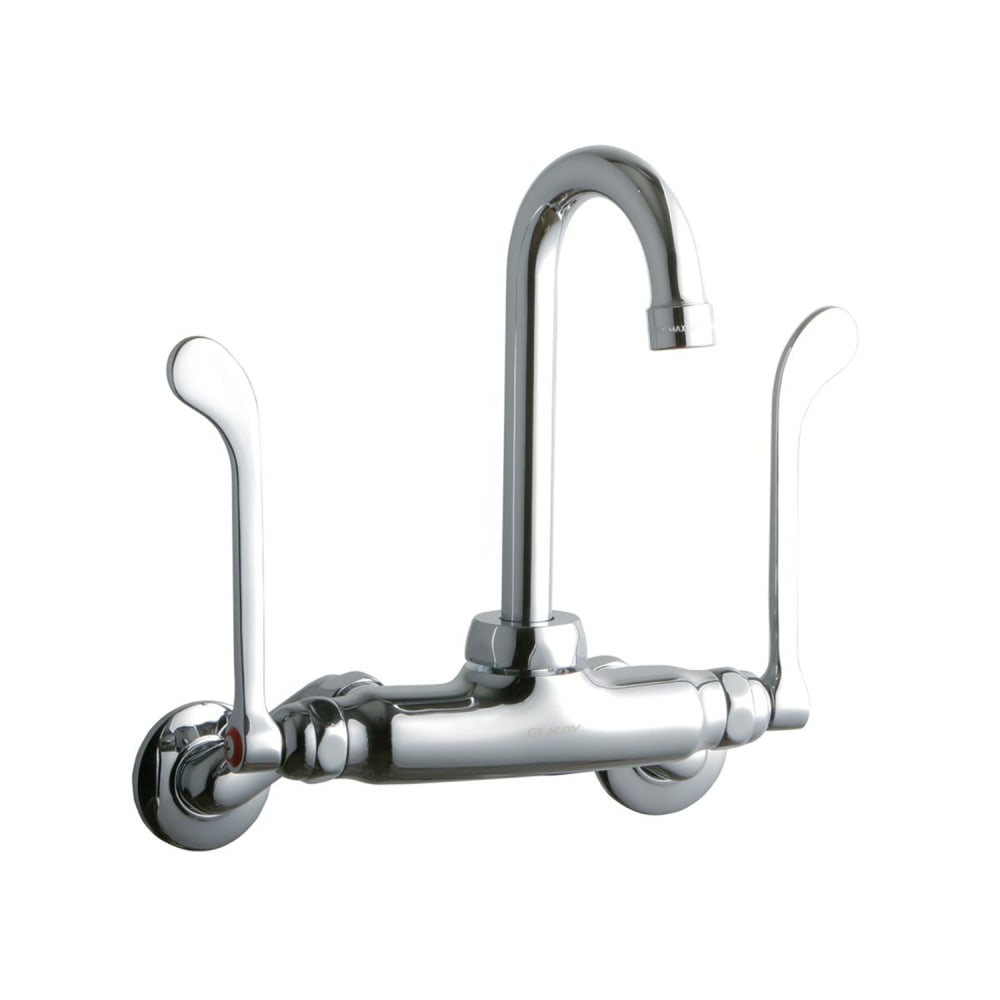 Elkay LK945GN04T6T Splash Mount Faucet w/ 4" Gooseneck Spout & 6" Wrist Blade Handles - 3 1/2" to 8" Centers