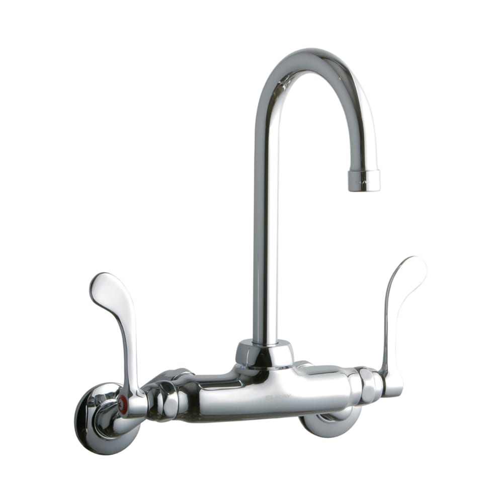 Elkay LK945GN05T4T Splash Mount Faucet w/ 5" Gooseneck Spout & 4" Wrist Blade Handles - 3 1/2" to 8" Centers