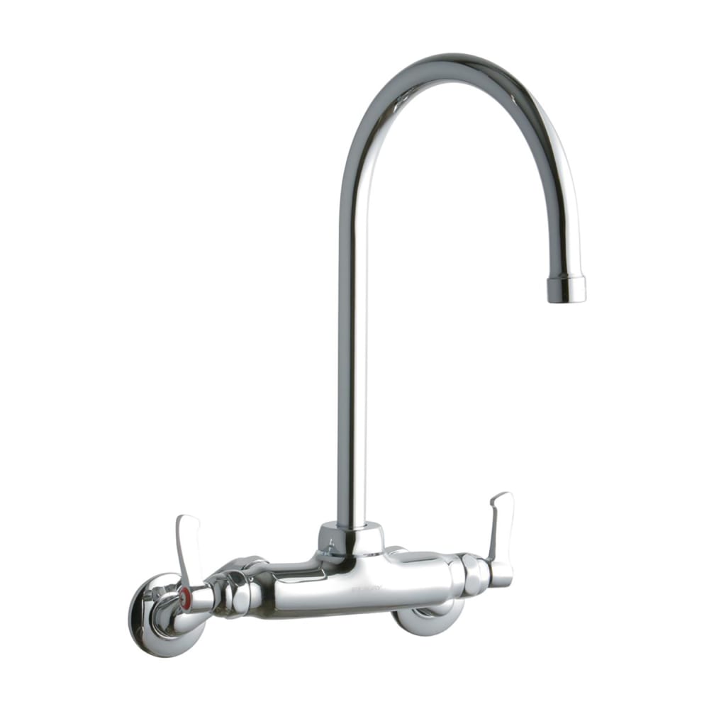 Elkay LK945GN08L2T Splash Mount Faucet w/ 8" Gooseneck Spout & 2" Wrist Blade Handles - 3 1/2" to 8" Centers
