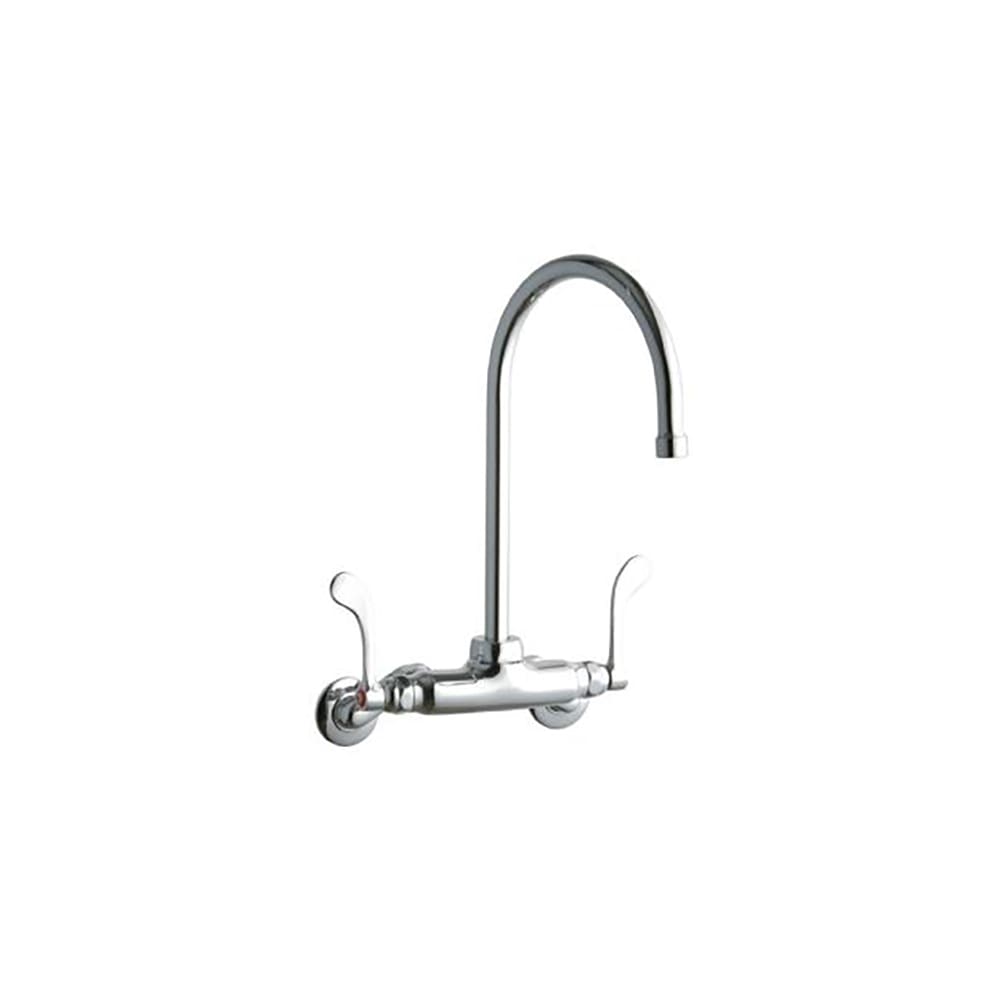 Elkay LK945GN08T4T Splash Mount Faucet w/ 8" Gooseneck Spout & 4" Wrist Blade Handles - 3 1/2" to 8" Centers