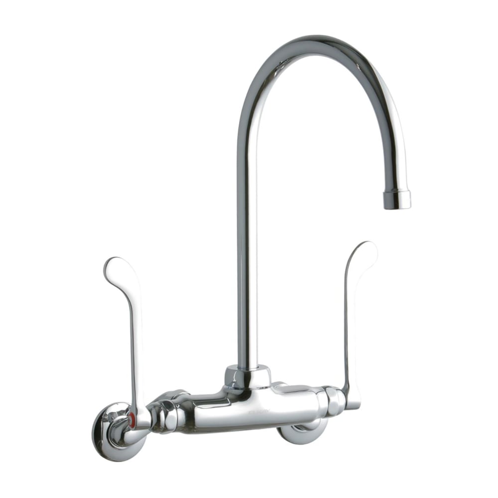 Elkay LK945GN08T6T Splash Mount Faucet w/ 8" Gooseneck Spout & 6" Wrist Blade Handles - 3 1/2" to 8" Centers