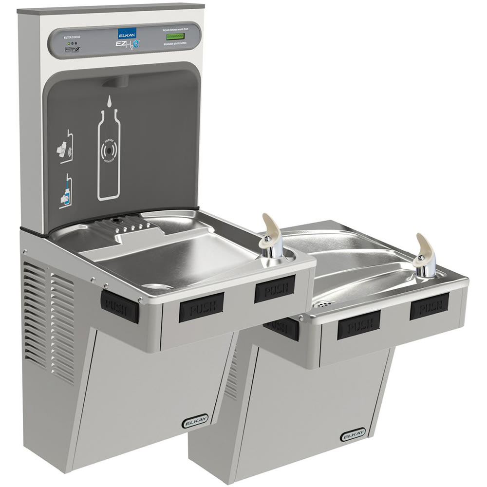 Elkay LMABFTL8WSLK Wall Mount Bi Level Drinking Fountains w/ Bottle Filler - Refrigerated, Filtered