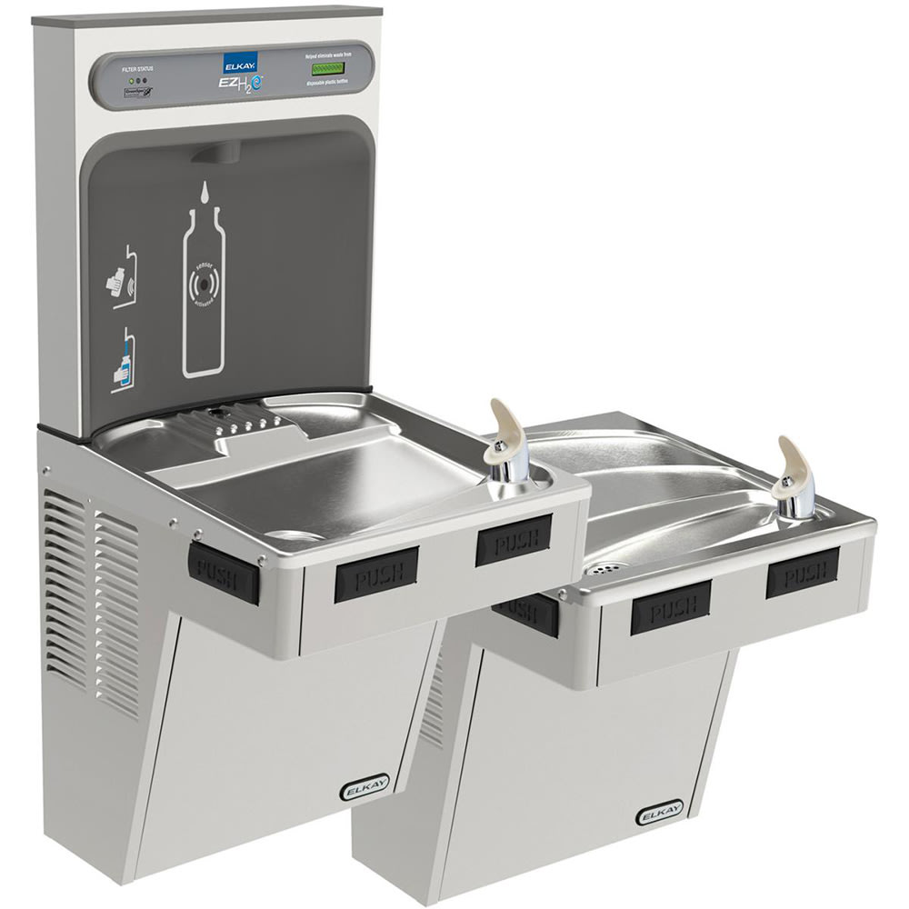 Elkay LMABFTLDDWSSK Wall Mount Bi Level Drinking Fountains w/ Bottle Filler - Non Refrigerated, Filtered