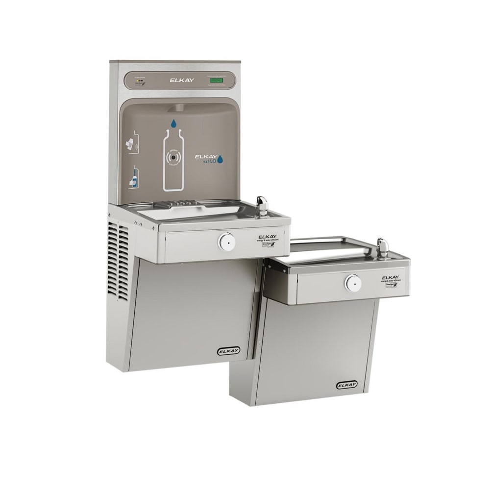 Elkay LVRCGRNTL8WSK Wall Mount Bi Level Drinking Fountains w/ Bottle Filler - Refrigerated, Filtered