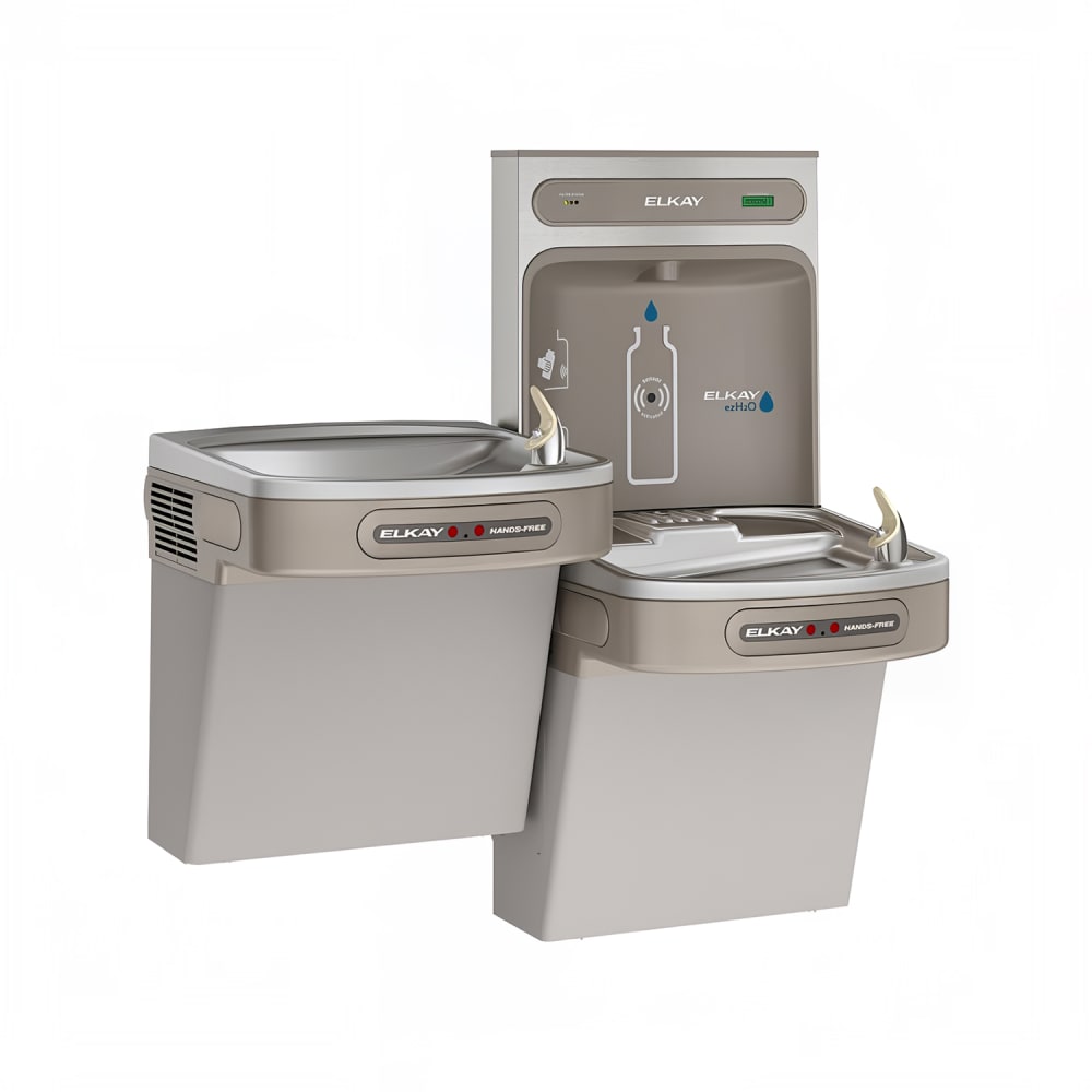 Elkay LZOOTL8WSLK Wall Mount Bi Level Drinking Fountain w/ Bottle Filler - Filtered, Refrigerated, Light Gray