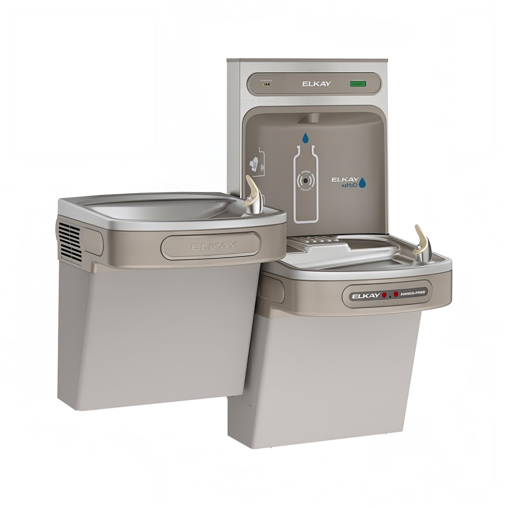 Elkay LZOTL8WSLK Wall Mount Bi Level Drinking Fountain w/ Bottle Filler - Filtered, Refrigerated, Light Gray