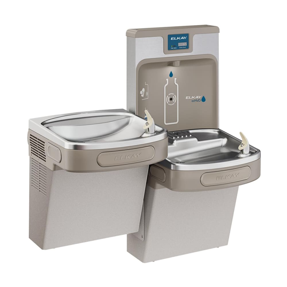 Elkay LZSTL8WSLK Wall Mount Bi Level Drinking Fountain w/ Bottle Filler - Filtered, Refrigerated, Light Gray