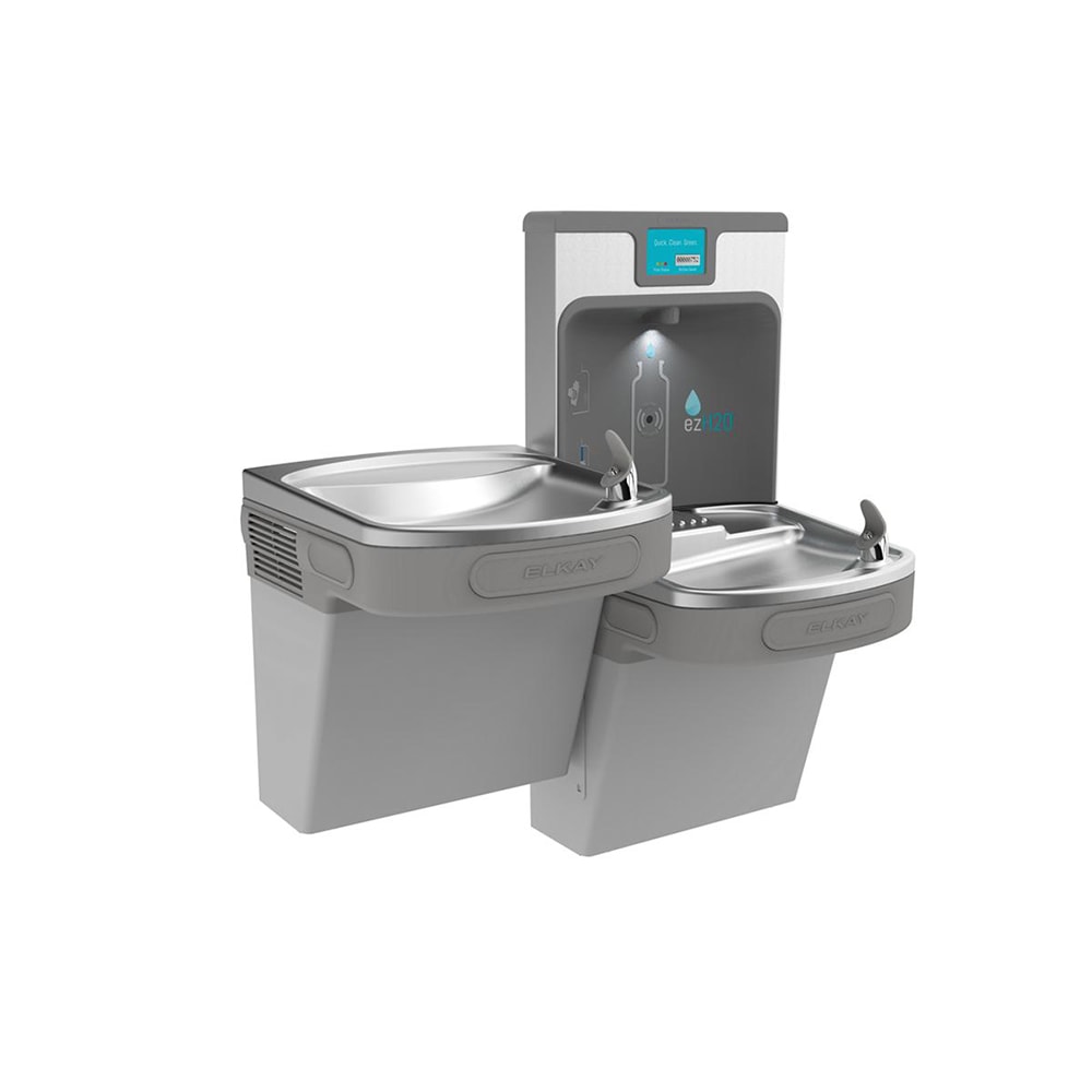 Elkay LZSTL8WSLP Wall Mount Bi Level Drinking Fountain w/ Bottle Filler - Filtered, Refrigerated, Light Gray