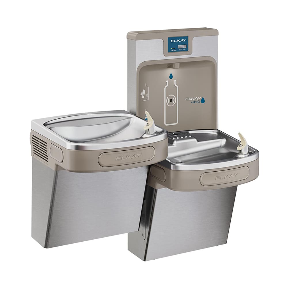 Elkay LZSTL8WSSK Wall Mount Bi Level Drinking Fountain w/ Bottle Filler - Filtered, Refrigerated, Stainless