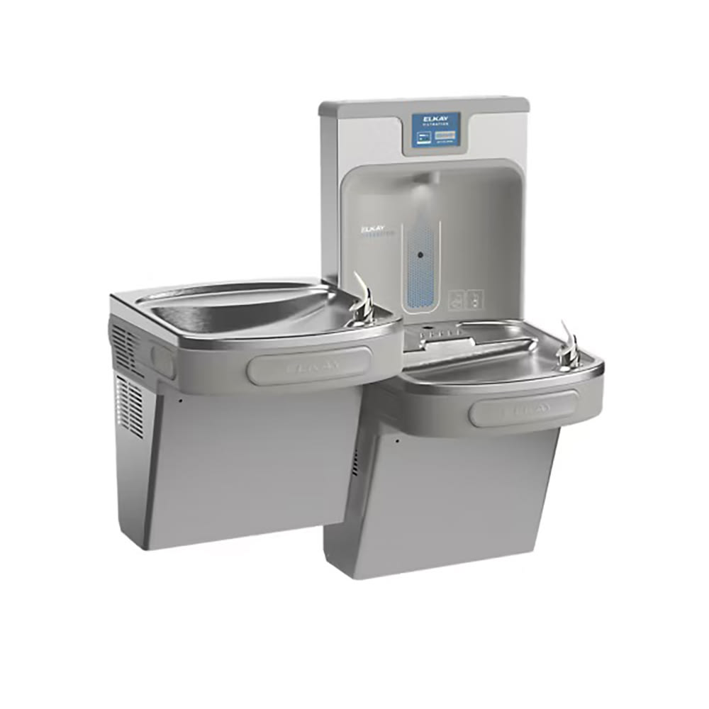 Elkay LZSTL8WSSP Wall Mount Bi Level Drinking Fountain w/ Bottle Filler - Filtered, Refrigerated, Stainless