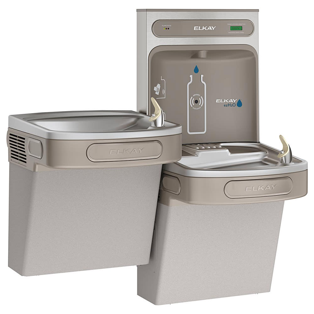 Elkay LZSTLDDWSLK Wall Mount Bi Level Drinking Fountain w/ Bottle Filler - Filtered, Non Refrigerated, Light Gray