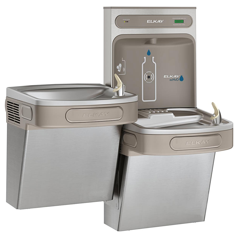 Elkay LZSTLDDWSSK Wall Mount Bi Level Drinking Fountain w/ Bottle Filler - Filtered, Non Refrigerated, Stainless