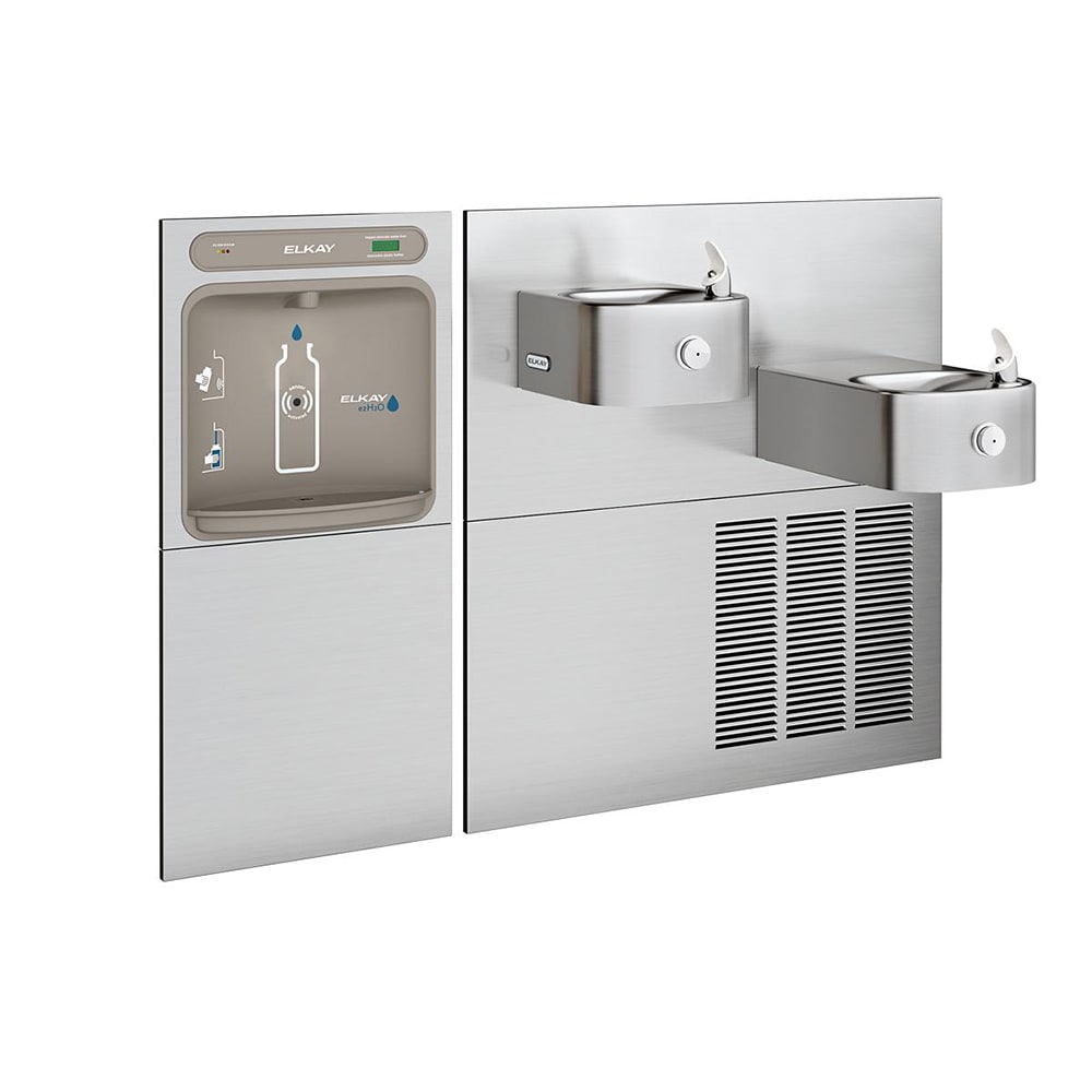 Elkay LZWS-SS28K Wall Mount Bi Level Drinking Fountains w/ Bottle Filler - Refrigerated, Filtered