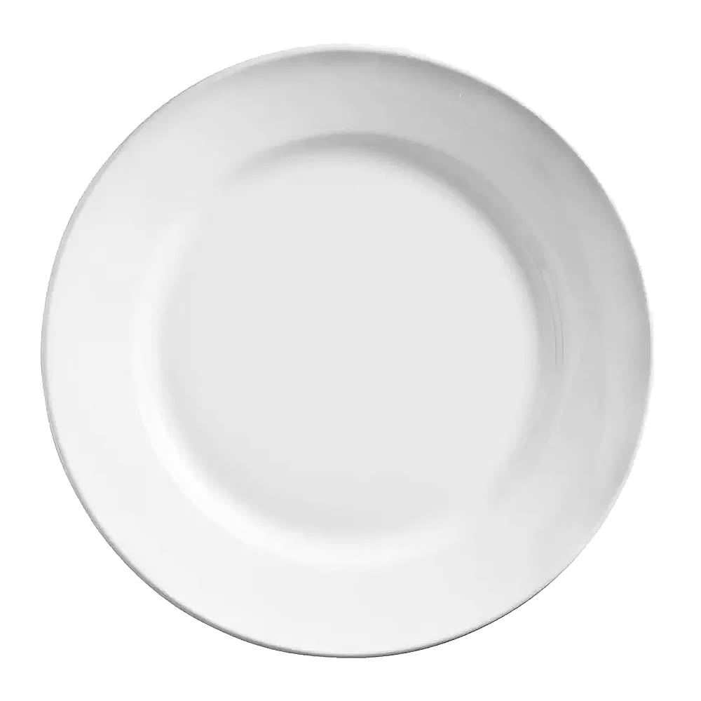 Libbey 840-435R-26 9 3/4" Round Porcelain Plate w/ Wide Rim & Rolled Edge, Bright White, Porcelana