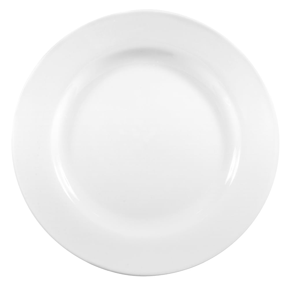 Libbey 840-438R-10 10 1/2" Round Porcelain Plate w/ Wide Rim & Rolled Edge, Bright White, Porcelana
