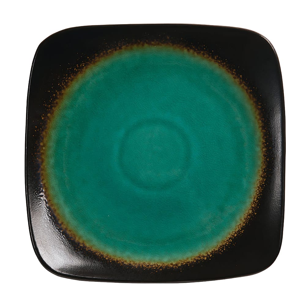 Libbey BF-10 10 1/2" Square Hakone Plate - Ceramic, Turquoise/Dark Brown
